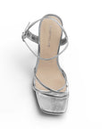 Zapatilla Plata Mujer Tacon Ancho Alto Tiras Elegante Moda Fiesta 4840051