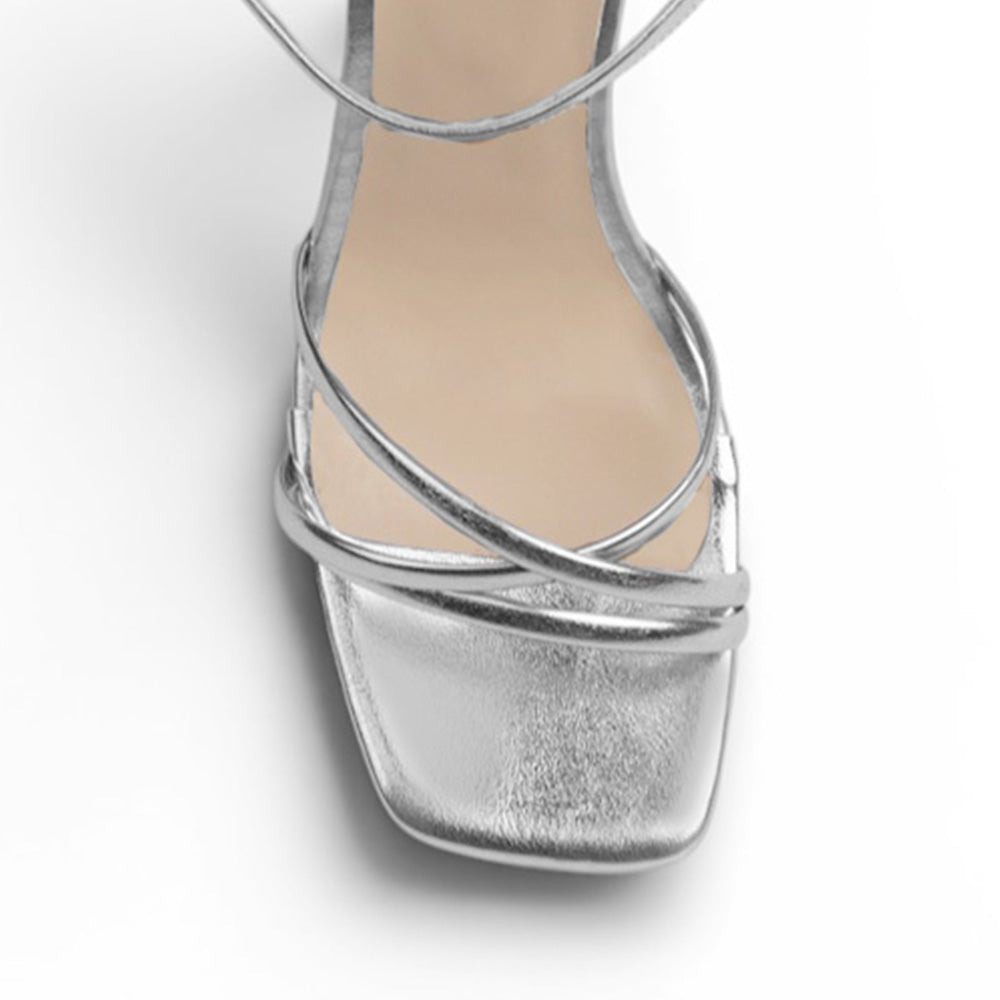 Zapatilla Plata Mujer Tacon Ancho Alto Tiras Elegante Moda Fiesta 4840051