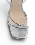 Zapatilla Plata Mujer Tacon Ancho Alto Tiras Elegante Moda Fiesta 4840051