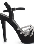 Zapatillas Negro Plata Dama Punta Abierta Elegante Tiras Brillos Moda 2630083