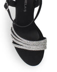 Zapatillas Negro Plata Dama Punta Abierta Elegante Tiras Brillos Moda 2630083