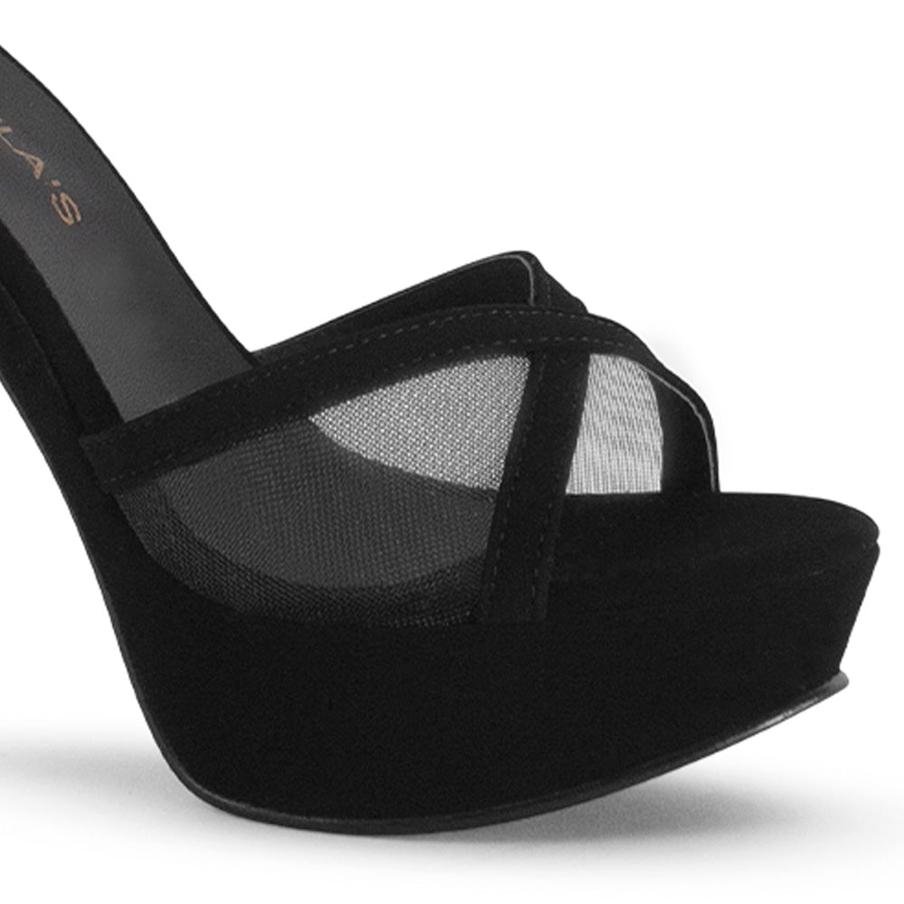 Zapatillas Negro Dama Tiras Con Malla Punta Abierta Elegante Moda 2630090