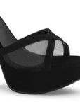Zapatillas Negro Dama Tiras Con Malla Punta Abierta Elegante Moda 2630090