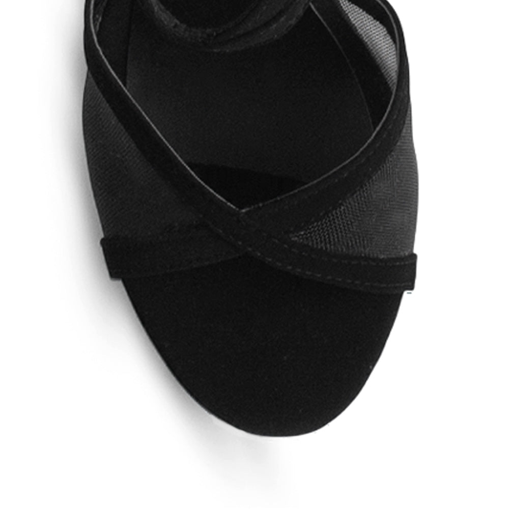 Zapatillas Negro Dama Tiras Con Malla Punta Abierta Elegante Moda 2630090
