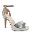 Zapatillas Plata Mujer Tacón Delgado Punta Abierta Casual Moda 2630091