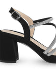 Zapatillas Negro Plata Mujer Tiras Brillos Tacón Grueso Estilo Elegante 3270316