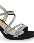 Zapatillas Negro Plata Mujer Tiras Brillos Tacón Grueso Estilo Elegante 3270316