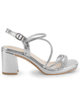 Zapatillas Plata Mujer Tiras Brillos Tacón Grueso Estilo Elegante 3270318
