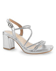 Zapatillas Plata Mujer Tiras Brillos Tacón Grueso Estilo Elegante 3270318