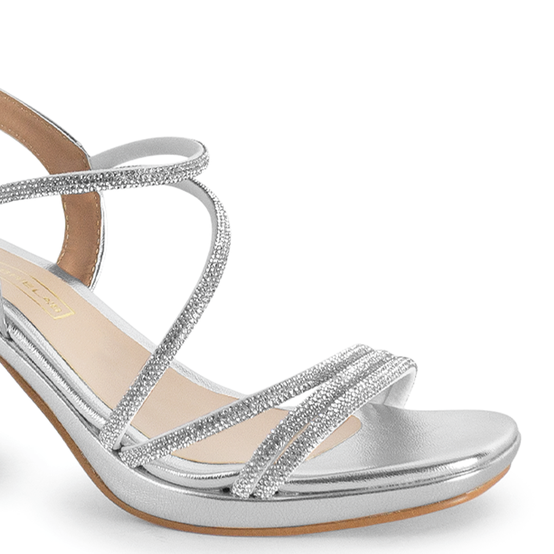 Zapatillas Plata Mujer Tiras Brillos Tacón Grueso Estilo Elegante 3270318