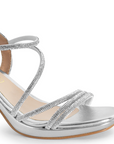 Zapatillas Plata Mujer Tiras Brillos Tacón Grueso Estilo Elegante 3270318