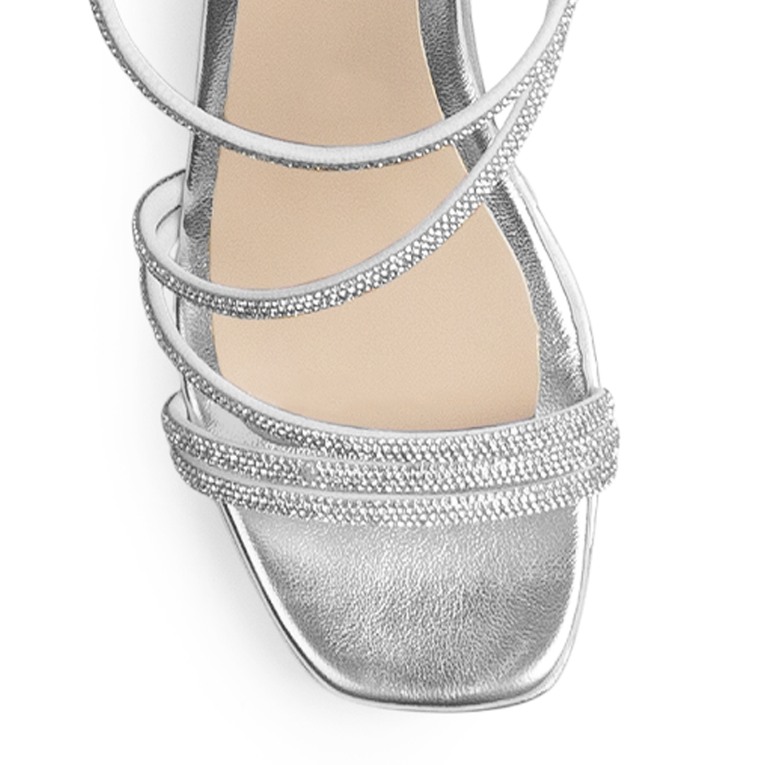 Zapatillas Plata Mujer Tiras Brillos Tacón Grueso Estilo Elegante 3270318