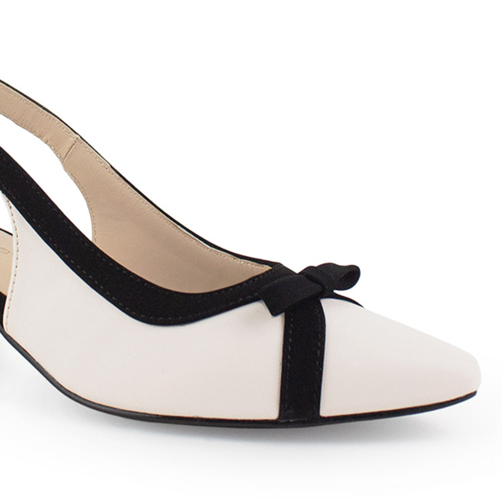 Zapatilla Beige Negro Moño Casual Mujer Puntal Tacon Bajo Destalonado 4220032