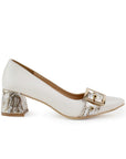 Zapatilla Beige Oro Tacon Ancho Bajo Casual Elegante Puntal Moda Mujer 4220034