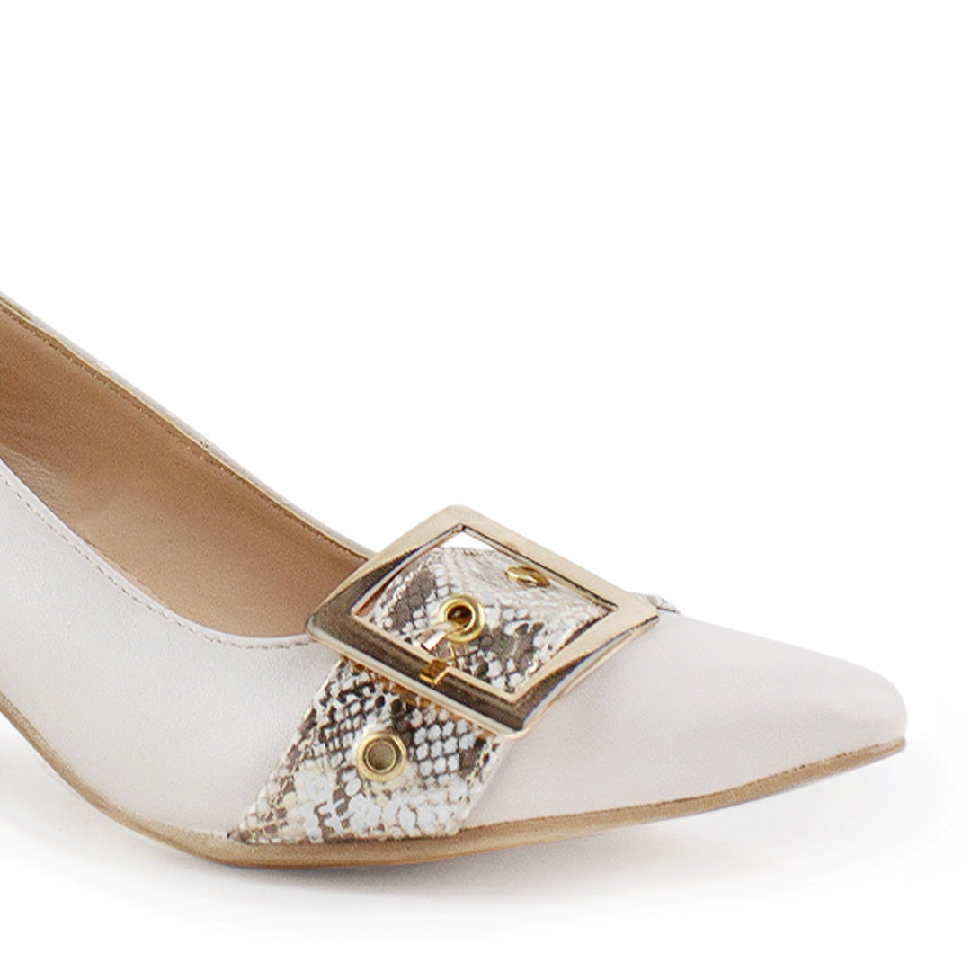 Zapatilla Beige Oro Tacon Ancho Bajo Casual Elegante Puntal Moda Mujer 4220034