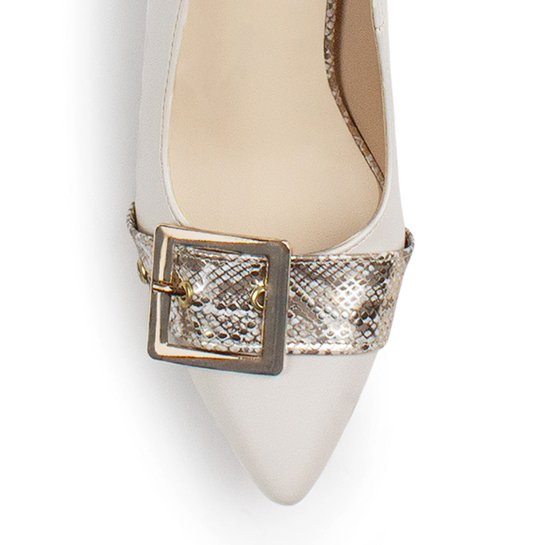 Zapatilla Beige Oro Tacon Ancho Bajo Casual Elegante Puntal Moda Mujer 4220034