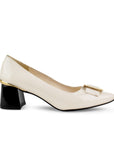 Zapatilla Beige Negro Punta Fina Moño Herraje Moderno Tacones Mujer 4220035