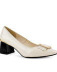 Zapatilla Beige Negro Punta Fina Moño Herraje Moderno Tacones Mujer 4220035