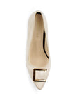 Zapatilla Beige Negro Punta Fina Moño Herraje Moderno Tacones Mujer 4220035