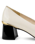 Zapatilla Beige Negro Punta Fina Moño Herraje Moderno Tacones Mujer 4220035