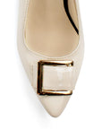 Zapatilla Beige Negro Punta Fina Moño Herraje Moderno Tacones Mujer 4220035