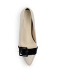 Zapatilla Beige Negro Tacon Ancho Bajo Casual Elegante Puntal Moda Mujer 4220036