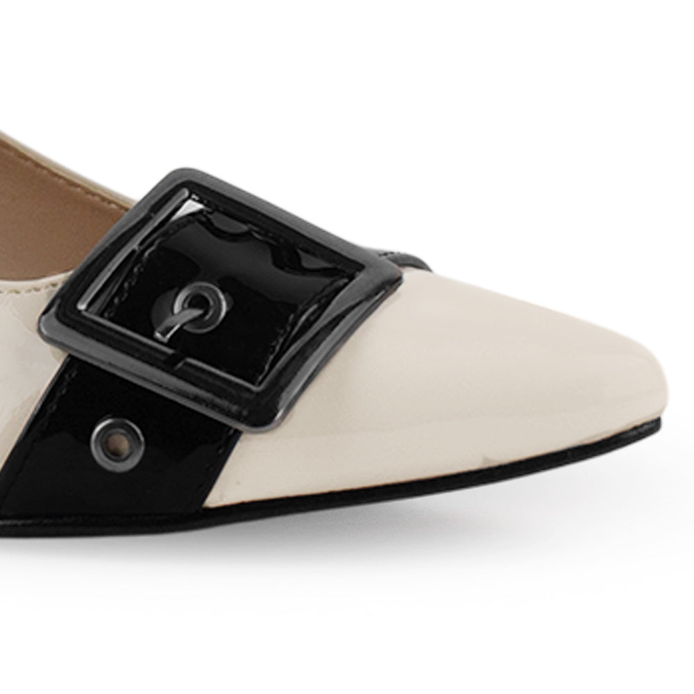 Zapatilla Beige Negro Tacon Ancho Bajo Casual Elegante Puntal Moda Mujer 4220036