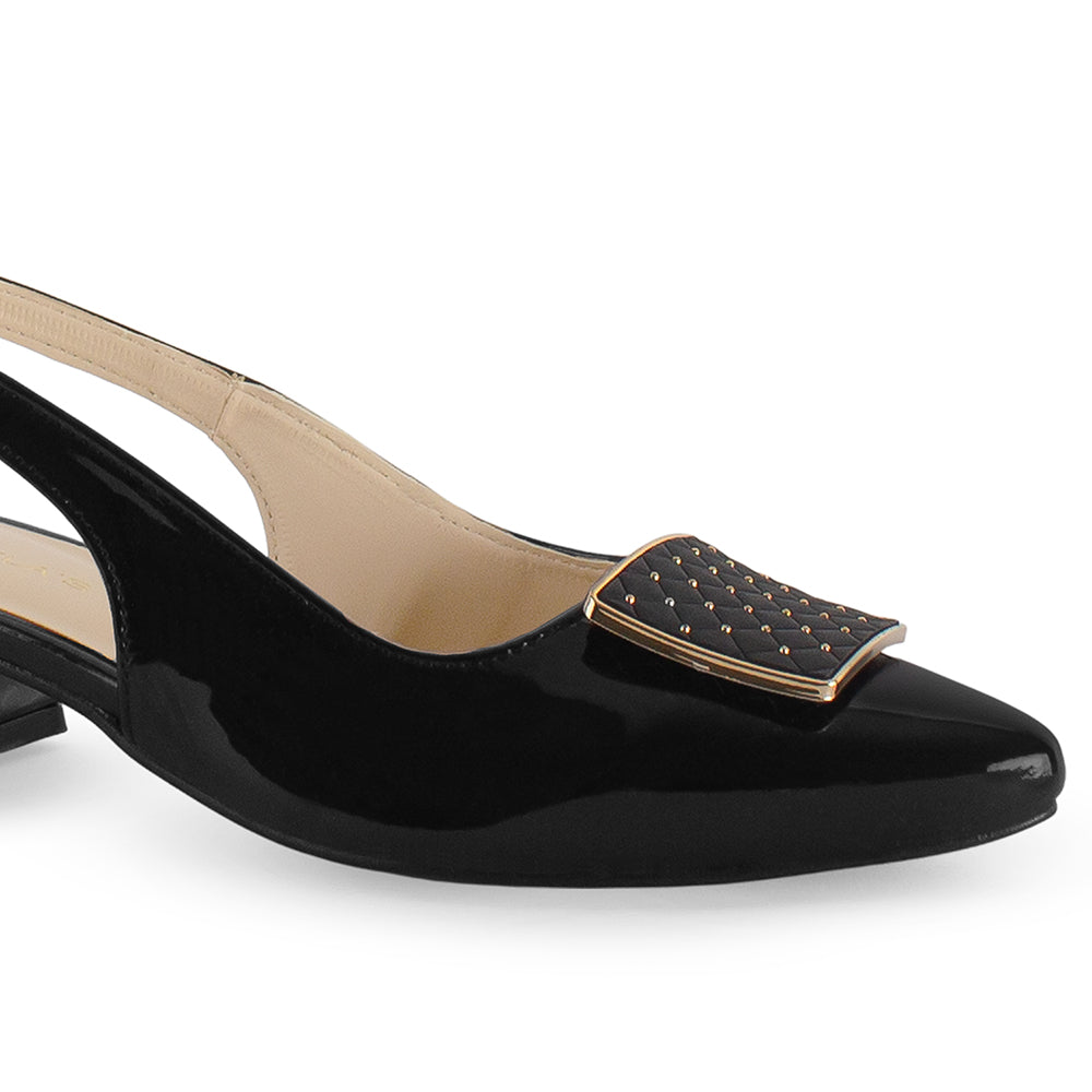 Zapatilla Negro Mujer Hebilla Destalonada Elegante Tacón Bajo Moda 4220045