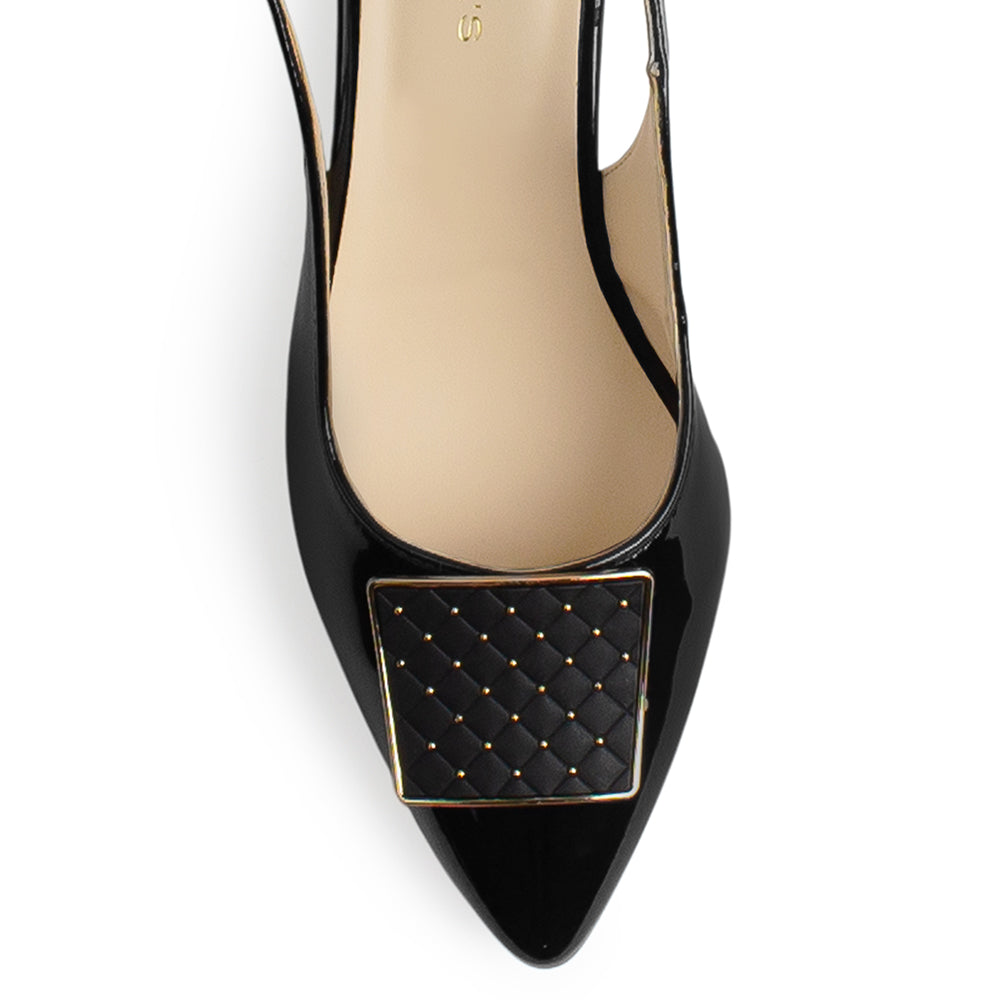 Zapatilla Negro Mujer Hebilla Destalonada Elegante Tacón Bajo Moda 4220045