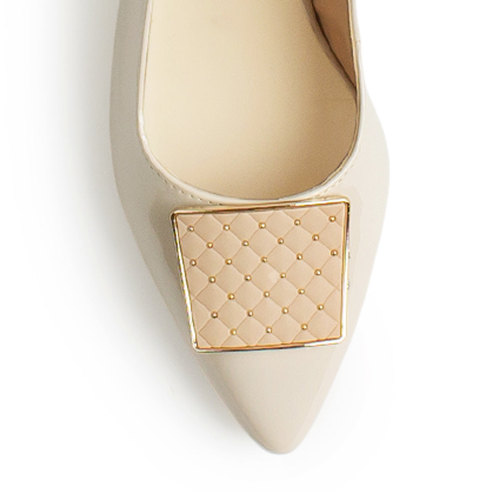 Zapatilla Beige Mujer Hebilla Destalonada Elegante Tacón Bajo Moda 4220046
