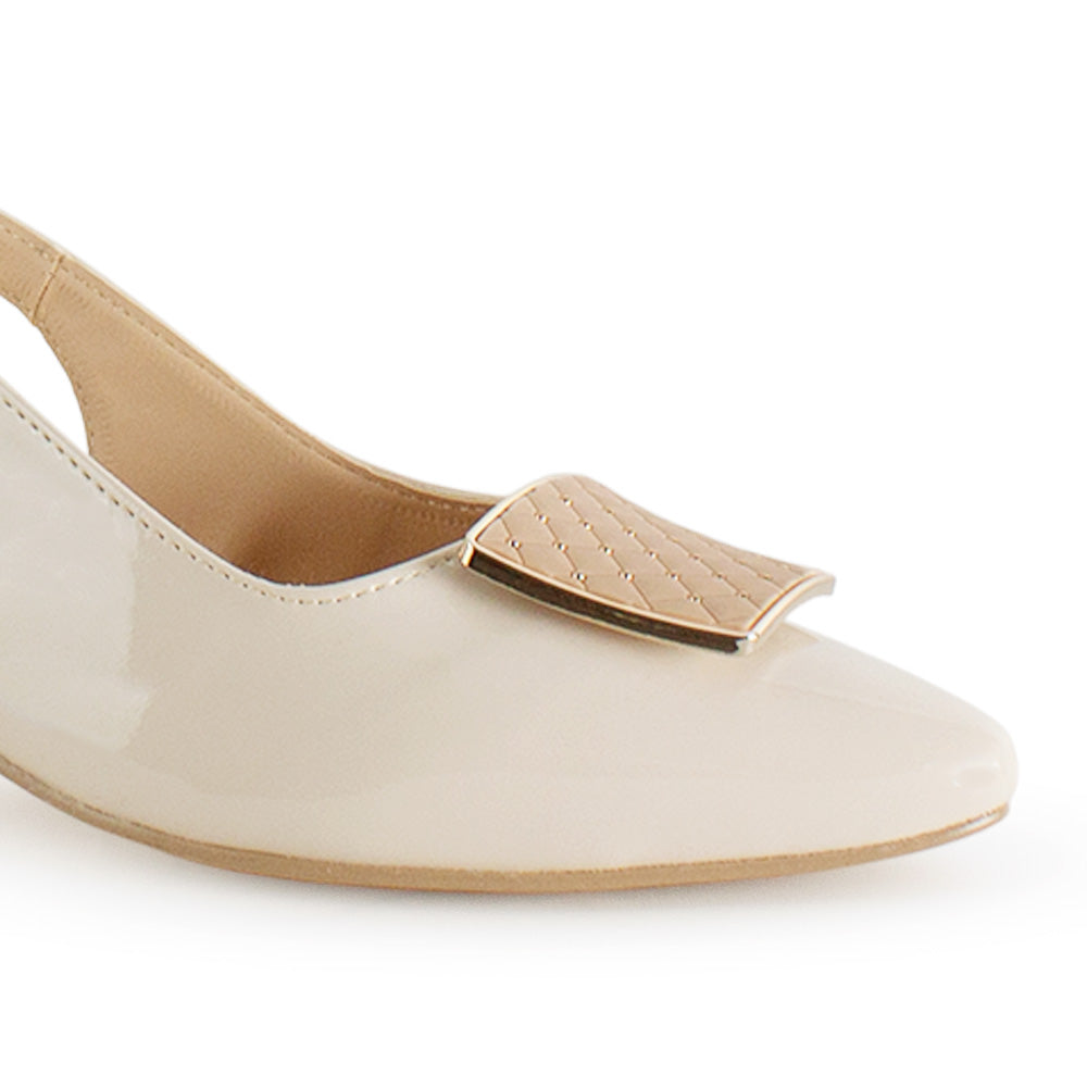Zapatilla Beige Mujer Hebilla Destalonada Elegante Tacón Bajo Moda 4220046