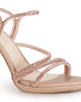 Zapatilla Maquillaje Oro Rosa Elegante Tiras Pedreria Tacon Fino Mujer Moda 4040674