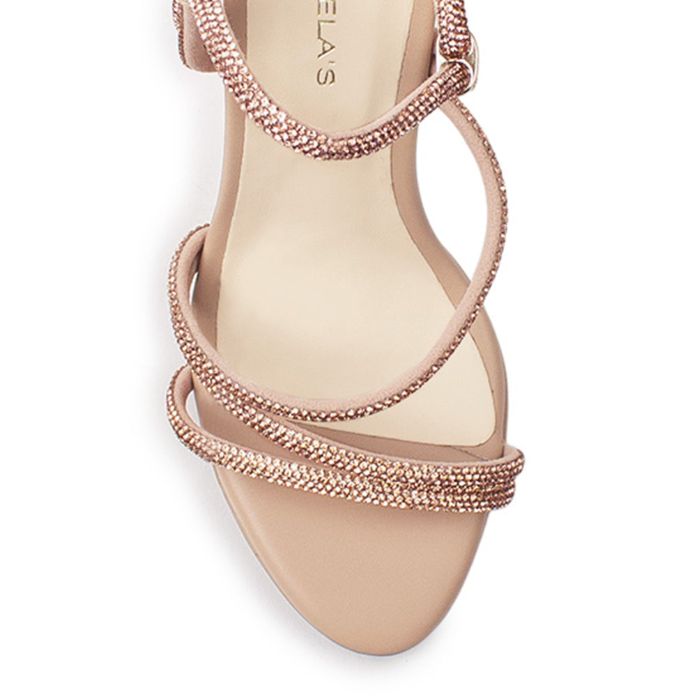 Zapatilla Maquillaje Oro Rosa Elegante Tiras Pedreria Tacon Fino Mujer Moda 4040674