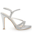 Zapatilla Plata Elegante Tiras Pedreria Tacon Fino Mujer Moda 4040675