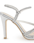Zapatilla Plata Elegante Tiras Pedreria Tacon Fino Mujer Moda 4040675