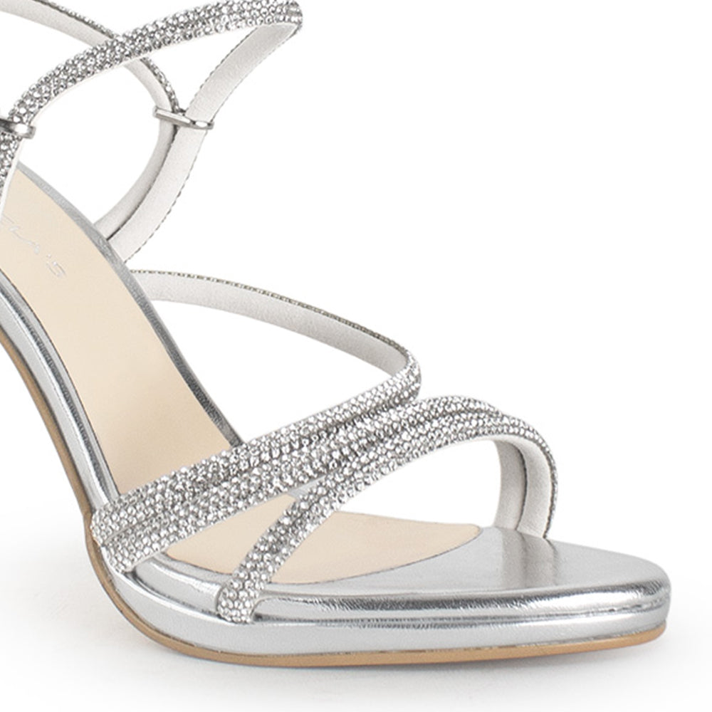 Zapatilla Plata Elegante Tiras Pedreria Tacon Fino Mujer Moda 4040675