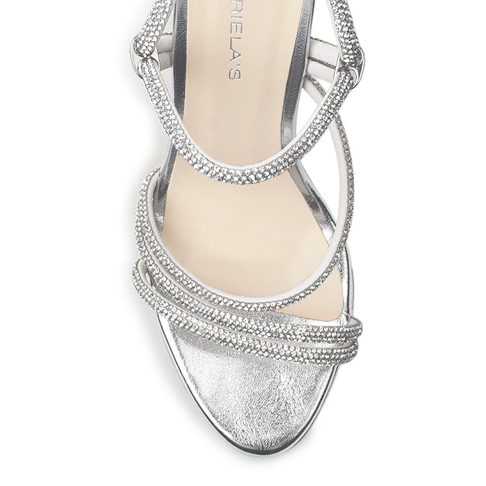 Zapatilla Plata Elegante Tiras Pedreria Tacon Fino Mujer Moda 4040675