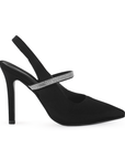 Zapatilla Negro Plata Stiletto Brillos Tacon Delgado Puntal Formal Moda 4040710