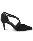 Zapatilla Negro Dama Tacon Delgado Moño Puntal Stiletto Moda Mujer 4040743