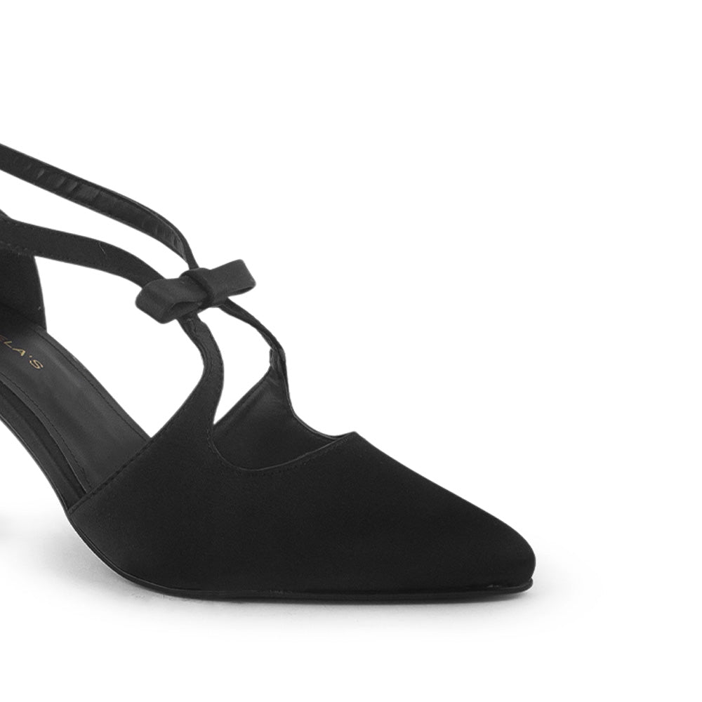 Zapatilla Negro Dama Tacon Delgado Moño Puntal Stiletto Moda Mujer 4040743