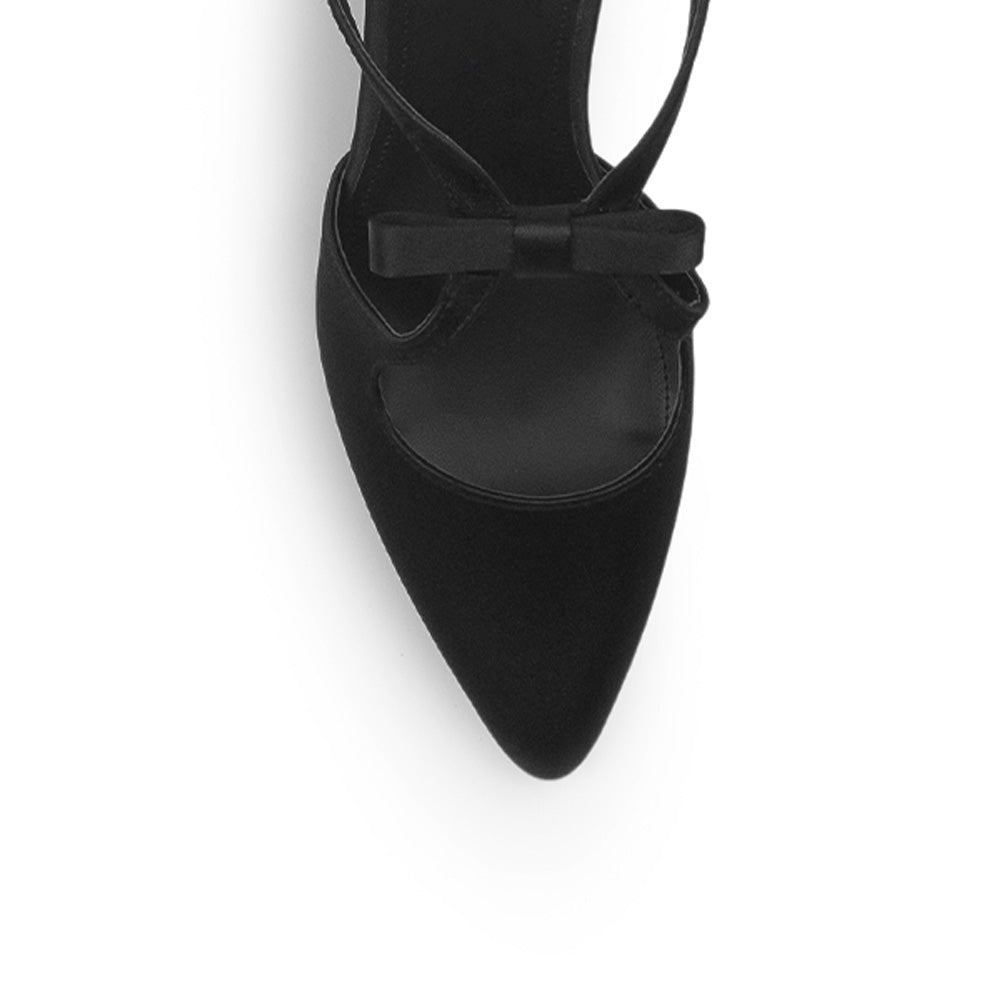 Zapatilla Negro Dama Tacon Delgado Moño Puntal Stiletto Moda Mujer 4040743