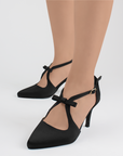 Zapatilla Negro Dama Tacon Delgado Moño Puntal Stiletto Moda Mujer 4040743
