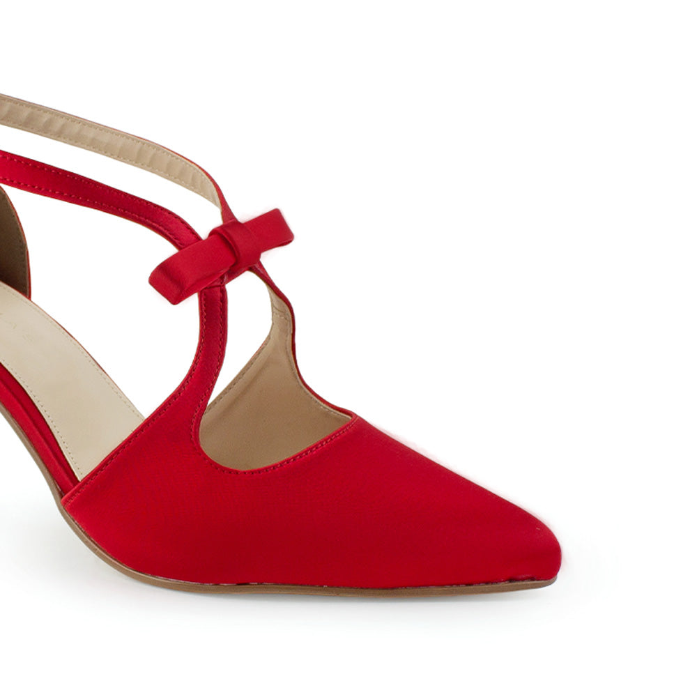 Zapatilla Rojo Dama Tacon Delgado Moño Puntal Stiletto Moda Mujer 4040744
