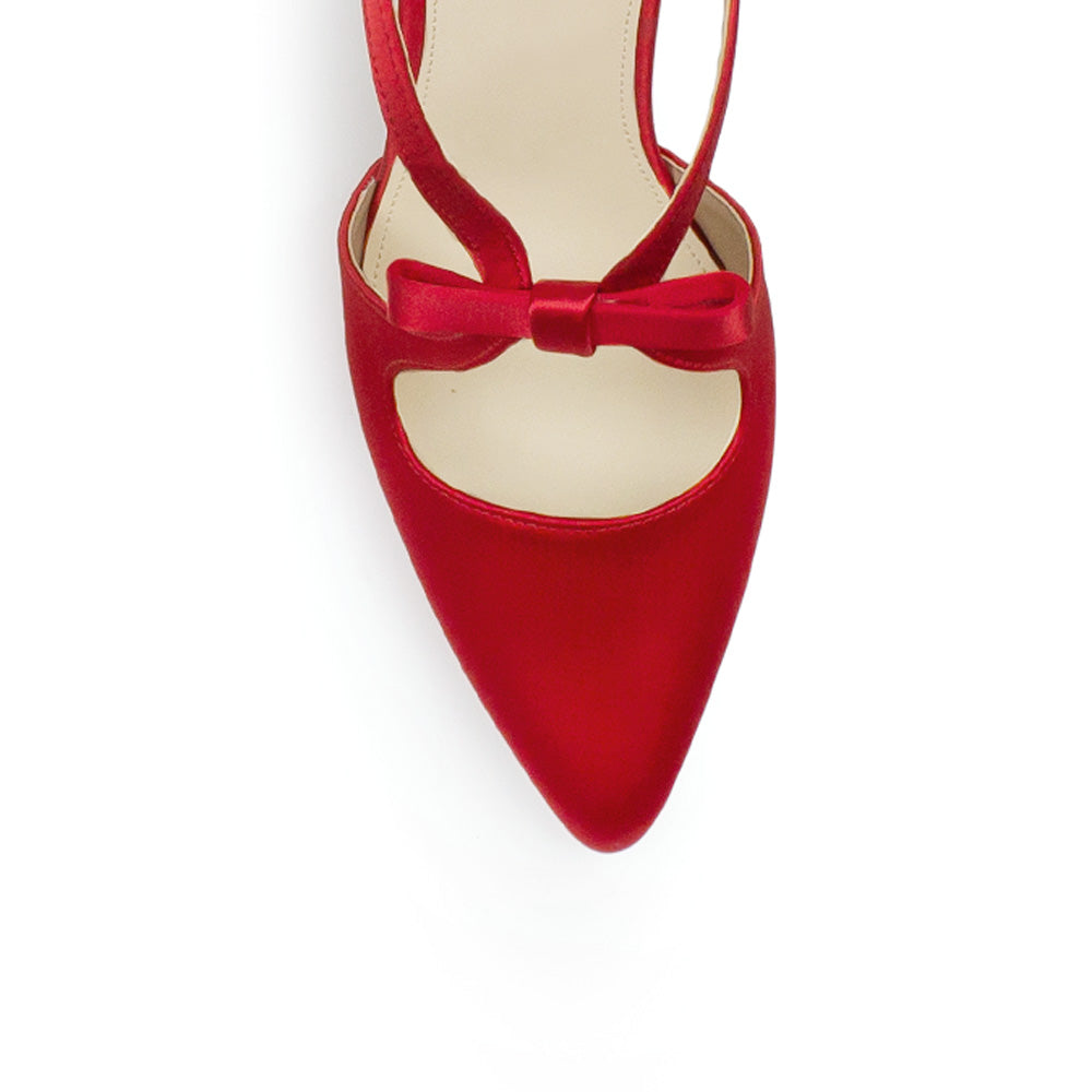 Zapatilla Rojo Dama Tacon Delgado Moño Puntal Stiletto Moda Mujer 4040744