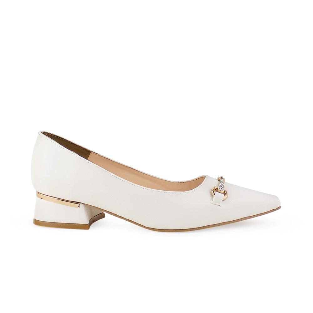 Zapatilla Beige Mujer Formal Tacon Bajo Herraje Moda Casual 4040751