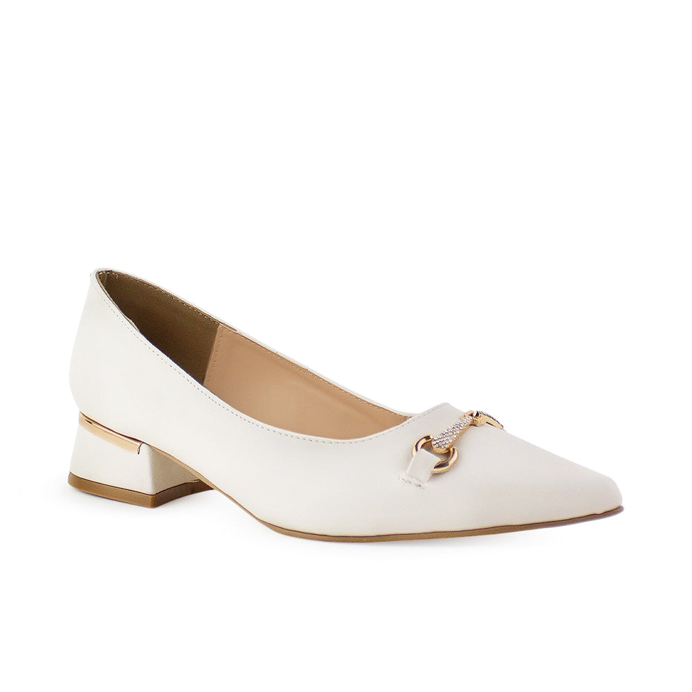 Zapatilla Beige Mujer Formal Tacon Bajo Herraje Moda Casual 4040751