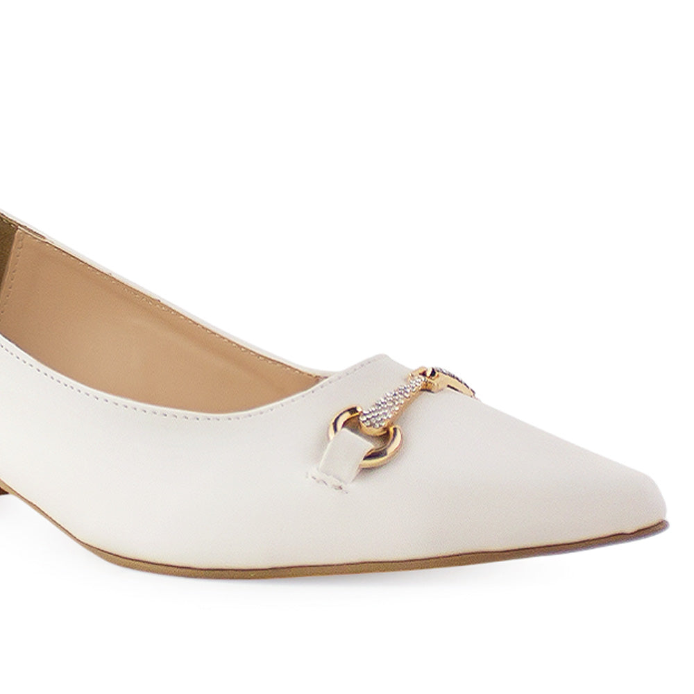Zapatilla Beige Mujer Formal Tacon Bajo Herraje Moda Casual 4040751