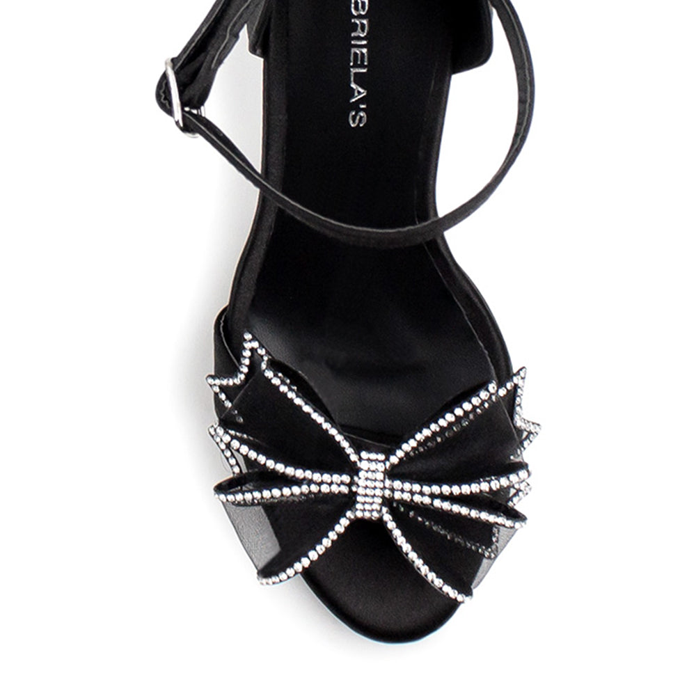 Zapatilla Negro Moda Mujer Moño Brillos Tacon Delgado Elegante Casual 4040763