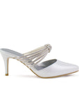 Zapatilla Plata Tacon Delgado Tiras Brillos Moda Puntal Elegante 4040775
