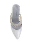Zapatilla Plata Tacon Delgado Tiras Brillos Moda Puntal Elegante 4040775
